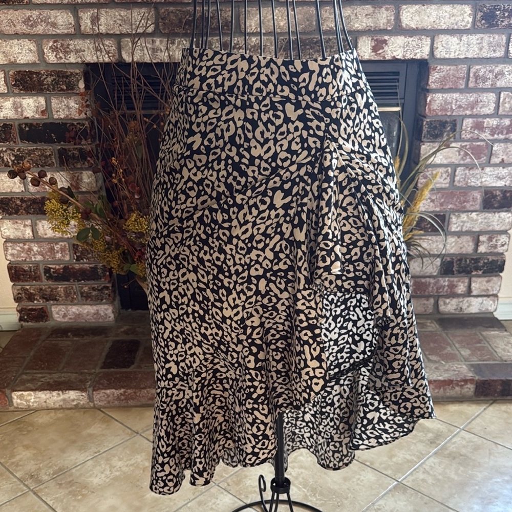 Nasty Gal Leopard Print Skirt Sz 4 Animal Ruffle Asymmetrical Knee Length